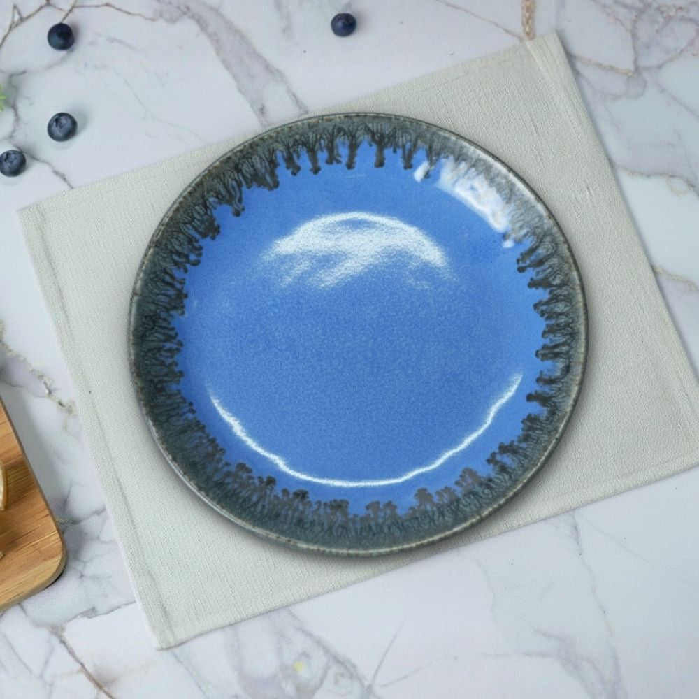 sapphire blue ceramic quarter plate set of 6 round plates with modern glazed finish for snacks and dessert serving